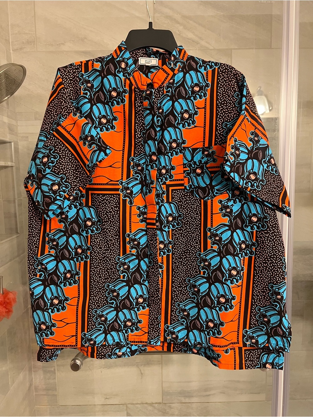Bold Orange & Blue Button-Down Shirt by ZURI